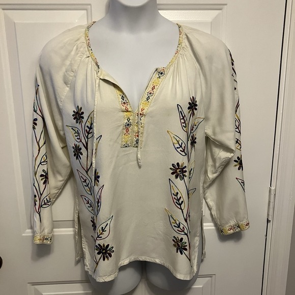 More By Lata Sz Large Boho Embroidered Top Y2K Women's‎ Peasant Hippie Ivory - Picture 2 of 7